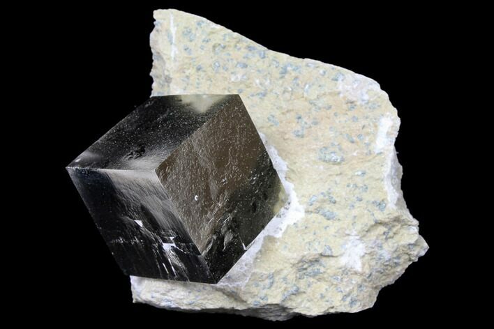 Shiny, Natural Pyrite Cube In Rock - Navajun, Spain #131107